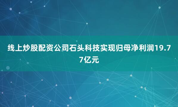 线上炒股配资公司石头科技实现归母净利润19.77亿元